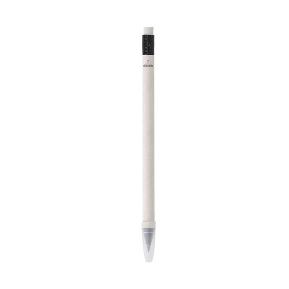 Lápiz eterno fabricado con cartones de leche reciclados. Reutilizable y con escritura infinita. Incluye goma de borrar en la parte superior del lápiz y capucha de protección. De color blanco, con detalles en negro. Con distintivo de cartón de leche reciclado en el cuerpo.Los cartones de leche se componen en su mayor parte de cartón y aluminio. Durante su proceso de reciclado, se separan los distintos materiales del envase para su reutilización y nuevo uso, contribuyendo así a recorrer el camino infinito de la economía circular. Este material se caracteriza por su alto grado de reciclabilidad, así como por su ligereza y resistencia.