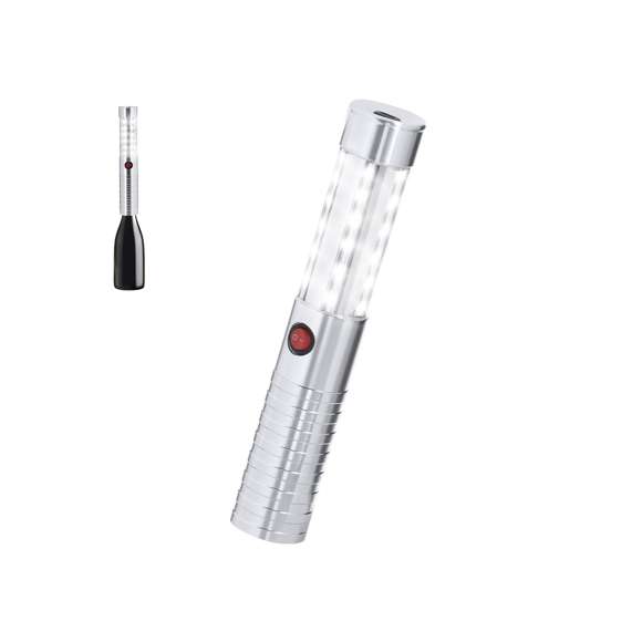 Bastón LED con 3 modos de luz: alta intensidad, media intensidad y luz intermitente. Equipado con 36 LEDs y botón de encendido/apagado. Su tamaño es ideal para acoplar en botellas, destacando en cualquier evento.