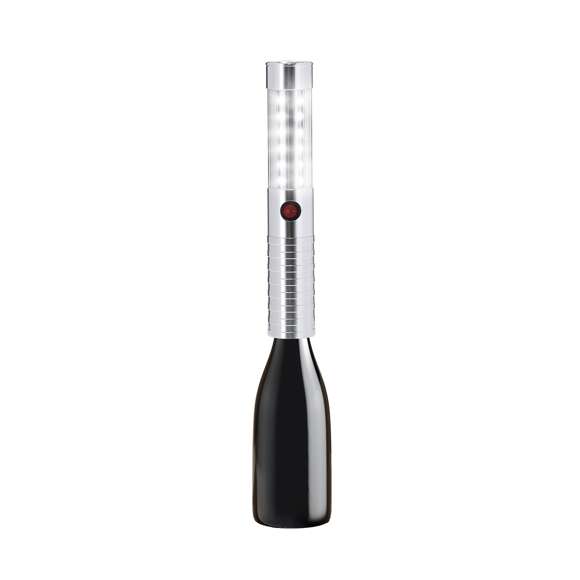 Bastón LED con 3 modos de luz: alta intensidad, media intensidad y luz intermitente. Equipado con 36 LEDs y botón de encendido/apagado. Su tamaño es ideal para acoplar en botellas, destacando en cualquier evento.
