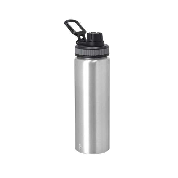 Bidón de Aluminio Reciclado con 800 ml de capacidad. Incluye tapadera color negro con sistema de cierre a rosca, agarre de silicona gris para un óptimo sellado, dosificador y asa para transporte ajustable. Incluye distintivo Aluminio Reciclado.El aluminio reciclado es un material con posibilidades de reciclaje casi infinitas, sin perder sus propiedades originales y consumiendo menos energía en este proceso.Certificación GRS (Global Recycled Standard / Estándar de Reciclaje Global), que garantiza el origen reciclado del material usado para fabricar el producto.