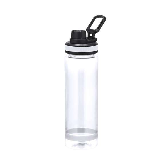 Bidón en resistente RPET y 700 ml de capacidad. En color translúcido mate. Incluye tapa negra de cierre a rosca para un óptimo sellado, cómodo tapón de rosca para beber y firme asa de transporte. Libre de BPA.El material RPET se elabora a partir de plástico reciclado, para así fomentar la reutilización de residuos plásticos y ayudar a la sostenibilidad del planeta.