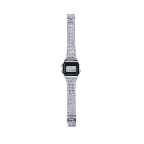 Reloj con sofisticado acabado metálico. Con pantalla con retroiluminación LED, que garantiza una lectura clara de la hora incluso en condiciones de poca luz. Ofrece una combinación de funciones prácticas, incluyendo hora, calendario, cronómetro y alarma, que permiten gestionar el tiempo de manera eficiente.Además, es resistente a salpicaduras, asegurando durabilidad y fiabilidad en el uso diario. Con tecnología moderna, elección ideal para quienes buscan un accesorio distintivo y funcional.