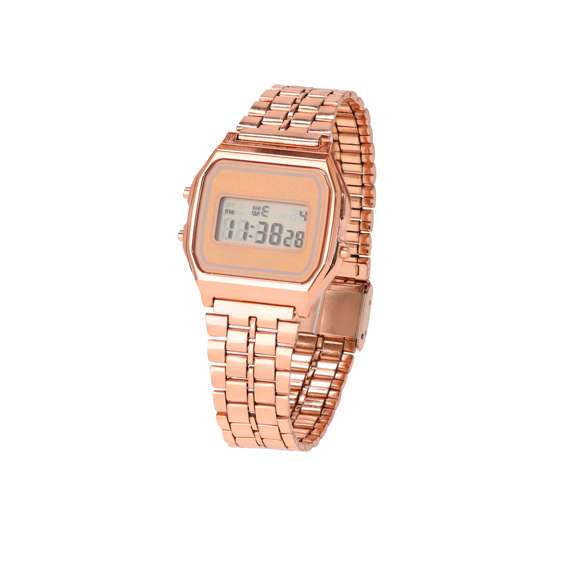 Reloj con sofisticado acabado metálico. Con pantalla con retroiluminación LED, que garantiza una lectura clara de la hora incluso en condiciones de poca luz. Ofrece una combinación de funciones prácticas, incluyendo hora, calendario, cronómetro y alarma, que permiten gestionar el tiempo de manera eficiente.Además, es resistente a salpicaduras, asegurando durabilidad y fiabilidad en el uso diario. Con tecnología moderna, elección ideal para quienes buscan un accesorio distintivo y funcional.