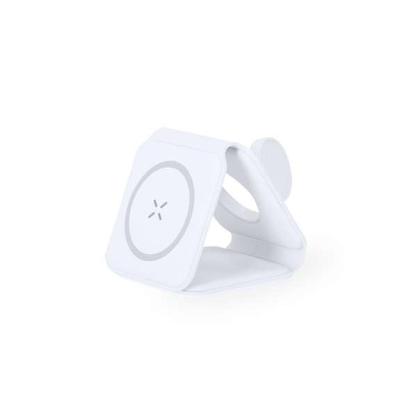Completo cargador inalámbrico magnético 15W, diseñado para la carga simultánea del smartphone, auriculares y smartwatch. Un gadget todo en uno: plegable, portátil, de tamaño compacto, muy versátil y de diseño funcional. Conexión por usb Tipo C -cable incluido- y elaborado en resistente ABS de color blanco. Fabricado conforme a los estándares RoHS y en cumplimiento con los siguientes requisitos de seguridad:Sistema de protección contra sobrecalentamiento.Sistema de protección contra sobrecarga.Sistema de bloqueo para evitar cortocircuitos.