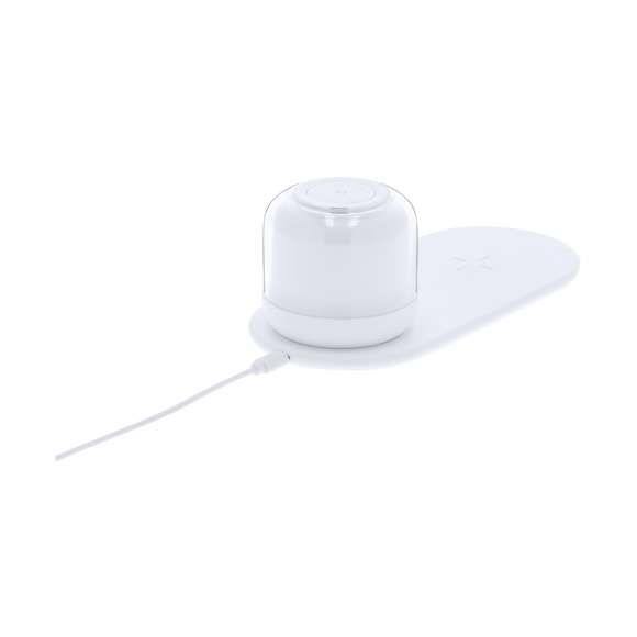 Lámpara multifunción. Incluye:- Lámpara portátil de carga inalámbrica de 12 LEDs. Con 2 posiciones de luz regulables por botones táctiles: luz blanca y multicolor. - Cargador inalámbrico de 15W.
