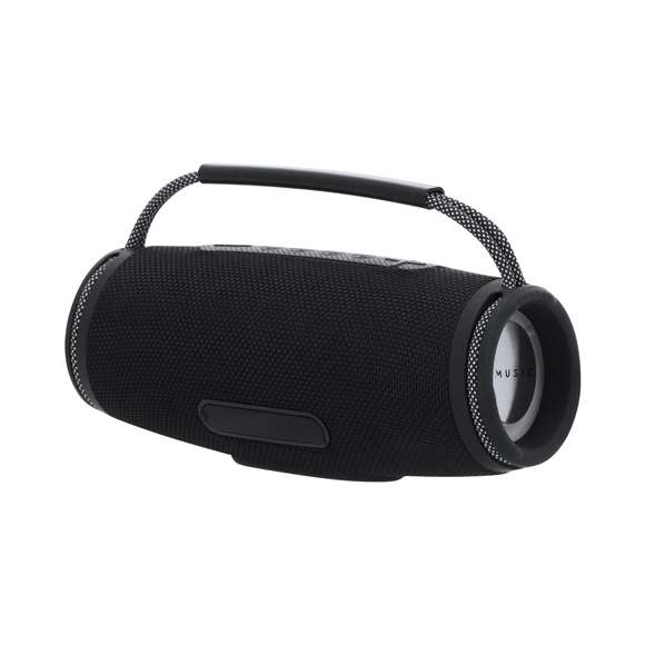 Altavoz estéreo Bluetooth 2x5W con luz multicolor. Fabricado en resistente tejido premium y asa de transporte en tejido trenzado bitono con agarre de suave silicona. Incluye zona lateral especial para marcaje. Con luces LEDs multicolor con 7 posiciones de iluminación. Conexión Bluetooth 5.3 con panel de control integrado parte superior. Cuenta con función manos libres, conexión USB, conexión Tipo C, lector de Micro SD.