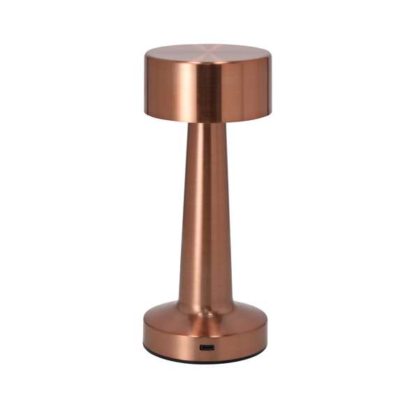 Lámpara de diseño en acabado oro rosa. Incluye 3 modos de luz (blanca, neutra y cálida) y sistema de regulación de intensidad de luz táctil. Equipada con 24 LEDs. Con botón encendido/apagado.