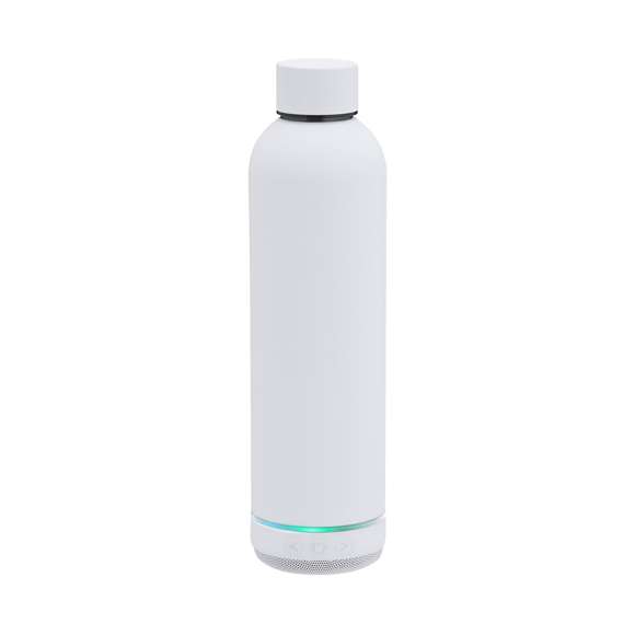 Bidón térmico con Altavoz Bluetooth 5.3 de 3W integrado. Con 540 ml de capacidad y fabricado en acero inoxidable de doble pared, asegurando una durabilidad máxima y un excelente mantenimiento de la temperatura de las bebidas, ya sean frías o calientes. Con tapadera con sistema de cierre de rosca y libre de BPA. Es ideal para tener en tu escritorio, mesa o en cualquier superficie donde disfrutar tranquilamente de tu bebida favorita. Cuenta con base antideslizante, a juego, que proporciona una mayor estabilidad. El altavoz Bluetooth integrado en la base del bidón es fácilmente extraíble gracias a su sistema de rosca, e incluye iluminación inteligente LED RGB, que se sincroniza al ritmo de la música, creando una experiencia visual y auditiva única. Además, la función manos libres permite atender llamadas sin necesidad de dejar lo que se está haciendo.