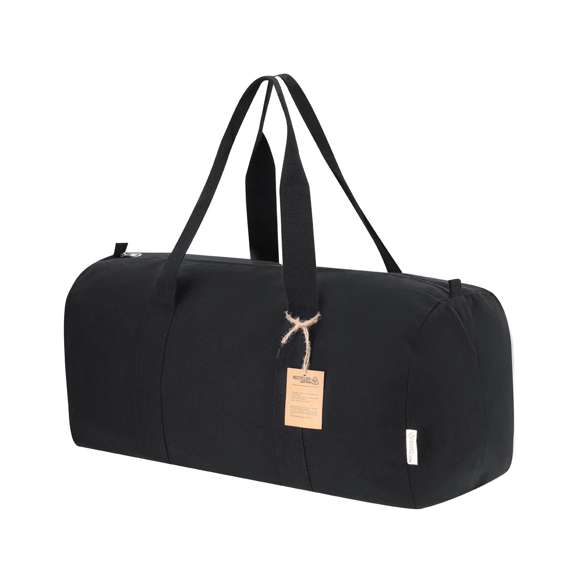 Bolso fabricado en material 100% canvas reciclado. Con resistentes asas alrededor del bolso y compartimento principal con cierre de cremallera. Etiqueta exterior con logotipo Algodón Reciclado.