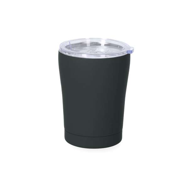 Vaso térmico fabricado en acero inox de doble pared y 350 ml de capacidad. Exterior en acabado caucho de acabado mate, especialmente diseñado para marcaje láser. Incluye tapa de cierre a presión transparente, con dosificador y de fácil apertura, libre de BPA. Es ideal para tener en tu escritorio, mesa o en cualquier superficie donde disfrutar tranquilamente de tu bebida favorita.