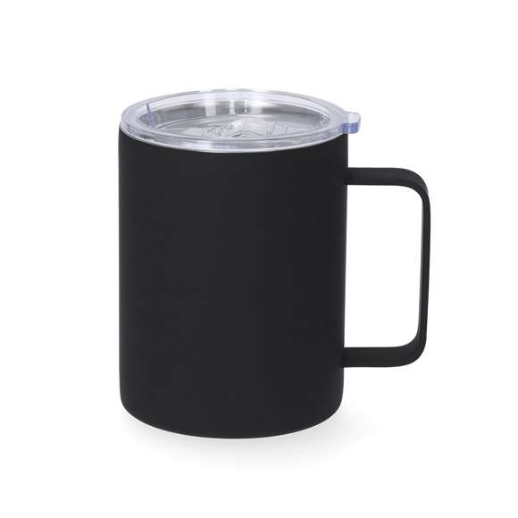 Taza térmica fabricada en acero inox de doble pared y 400 ml de capacidad. Exterior en acabado caucho, especialmente diseñada para marcaje láser. Incluye tapa de cierre a presión transparente, con dosificador de fácil apertura, libre de BPA.