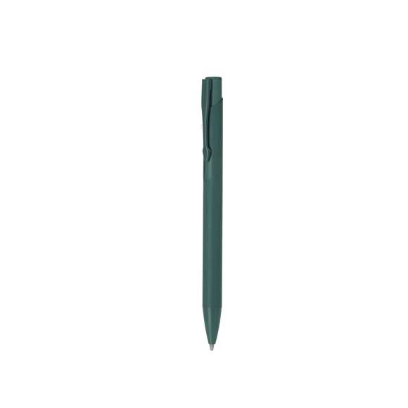 Elegante bolígrafo de aluminio con mecanismo pulsador. Cuerpo y clip en resistente aluminio de acabado mate, con cartucho jumbo y en tinta azul. Especial para marcaje en láser.