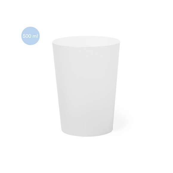 Vaso de PP de 500 ml, libre de BPA. Eco-reutilizable y de acabado frosted.Disponible manual de instrucciones en español e inglés.