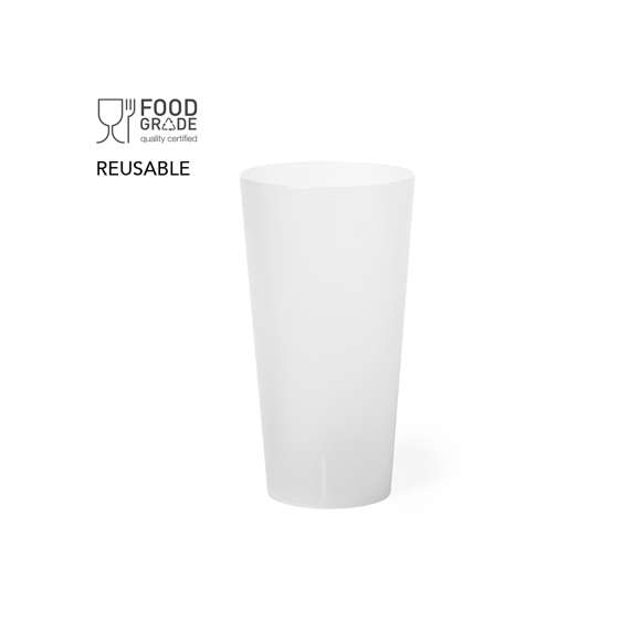 Vaso de PP de 400 ml, libre de BPA. Eco-reutilizable y de acabado frosted.Disponible manual de instrucciones en español e inglés.