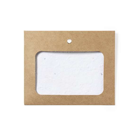 Identificador en cartón reciclado. Incluye tarjeta con semillas de flores silvestres, convirtiéndolo así en papel plantable al final de su vida útil. Flores silvestres en colores surtidos, con instrucciones de plantado en el interior y distintivo Made in Europe.