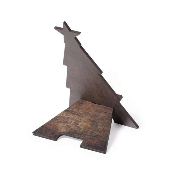 Soporte para smartphone con diseño árbol de navidad, fabricado en madera natural y de original acabado bicolor. De fácil montaje y con distintivo Made In Europe.