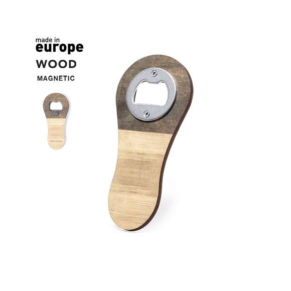  	Abridor magnético fabricado en madera natural y de original acabado bicolor. Con mecanismo de apertura metálico, amplia superficie de marcaje y distintivo Made In Europe.