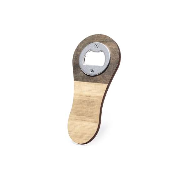  	Abridor magnético fabricado en madera natural y de original acabado bicolor. Con mecanismo de apertura metálico, amplia superficie de marcaje y distintivo Made In Europe.