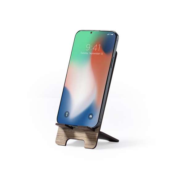  	Soporte para smartphone con portafotos integrado. Fabricado en madera natural, con original acabado bicolor. Amplia superficie de marcaje, de fácil montaje y con distintivo Made In Europe.