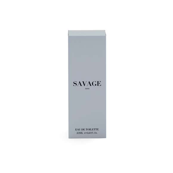 Eau de toilette para hombre Savage, con un toque distintivo el que las notas olfativas se mezclan para crear un equilibrio impecable con matices amaderados. En spray de 20 ml rellenable y con tapón transparente. Presentado en caja de diseño premium.