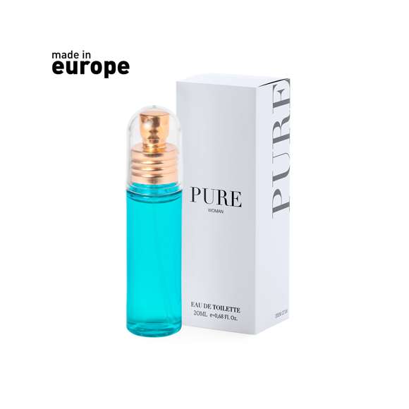 Eau de toilette para mujer Pure. Una mezcla perfecta de notas dulces que resaltan la silueta moderna de la composición y aportan un toque envolvente. En spray de 20 ml rellenable y con tapón transparente. Presentado en caja de diseño premium.