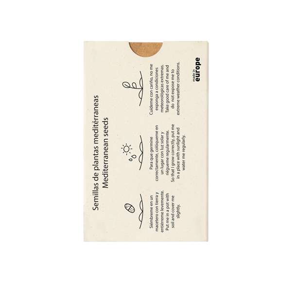 Set de cápsulas con semillas presentado en estuche troquelado de cartón reciclado con instrucciones de plantado. Este kit de huerto contiene semillas de lavanda, hinojo y eneldo.