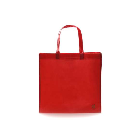 Bolsa en non-woven laminado de acabado brillante. En variada gama de vivos colores, con asas medianas reforzada de 48 cm de largo. De acabado cosido, con fuelles y ribetes reforzados.