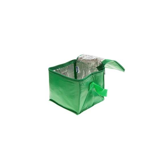 Nevera de 4 latas en resistente PVC de vivos colores. Interior isotermo en acabado de aluminio. Con cremallera y asa de transporte a juego.