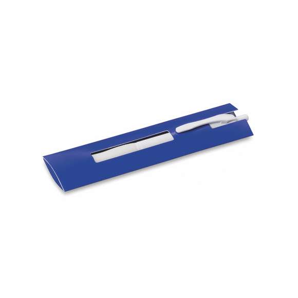 Funda para bolígrafo en resistente cartón de vivos colores y con diseño de ventana.