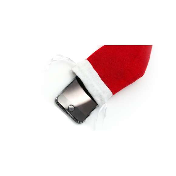 Funda para smartphone en original diseño de gorro de Papá Noel en divertida gama de colores. Con cierres de cordón y en resistente material poliéster.
