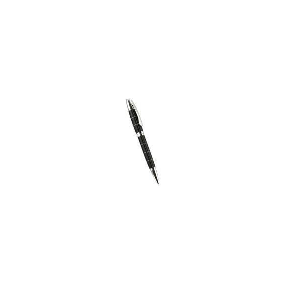 Elegante bolígrafo de mecanismo giratorio en sobrio diseño bicolor. De cuerpo metálico en suave acabado con accesorios en colores plateados. Presentado en elegante estuche individual en color negro con cierre de imán. De cartucho jumbo, con recambio incluido y en tinta azul.