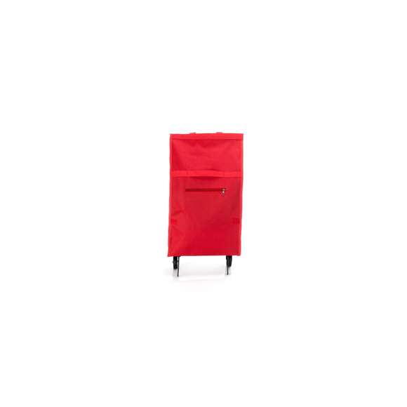Carro de compra plegable en resistente poliéster 600D de variada gama en vivos colores. Con asas de nylon reforzadas a juego, bolsillo de cremallera frontal a juego y soportes metálicos. Plegado de pequeño tamaño.