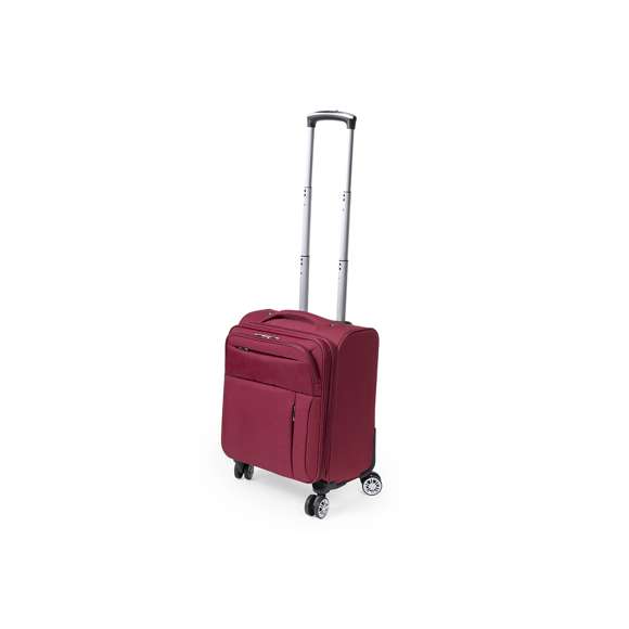 Trolley de negocios de apertura total con 4 ruedas telescópicas acabado en nylon. De sobrios colores, con asa exterior reforzada a juego y prácticos bolsillos en parte frontal. Con identificador, cierre de seguridad de combinación numérica y cremalleras a juego, incluye además compartimento interior acolchado para ordenador portátil de hasta 15 pulgadas y multitud de bolsillos interiores.