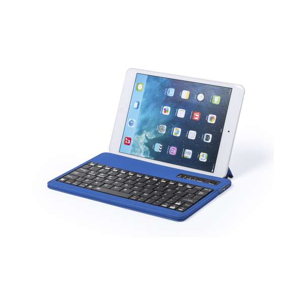  	Teclado Bluetooth® con función soporte para tablet en suave acabado de polipiel. De diseño compacto, en atrevidos colores y recargable mediante cable mini USB -incluido-. Compatible con cualquier sistema operativo y presentado en atractiva caja de diseño.