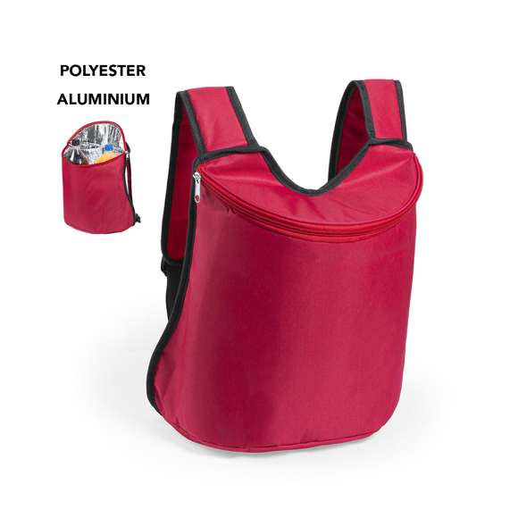  	Mochila nevera todoterreno en resistente poliéster 600D de vivos colores y con cierre de cremallera a juego. Interior isotermo en acabado de aluminio y asas ajustables con acolchado.