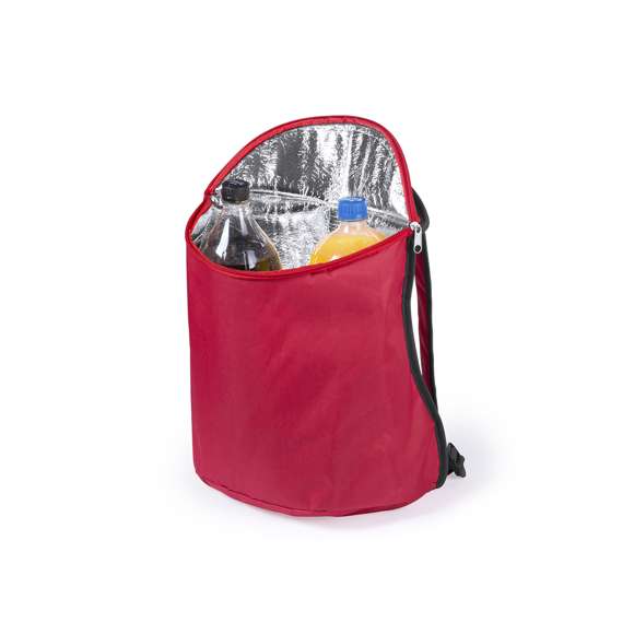  	Mochila nevera todoterreno en resistente poliéster 600D de vivos colores y con cierre de cremallera a juego. Interior isotermo en acabado de aluminio y asas ajustables con acolchado.