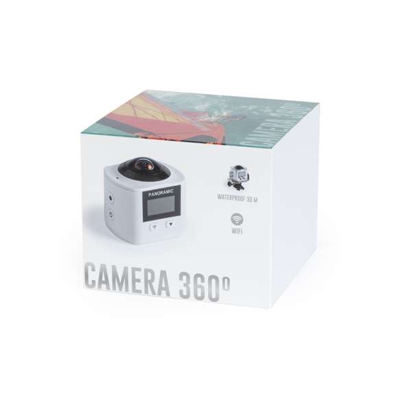 Cámara deportiva 360° de alta calidad de captura de vídeo HD 2448p, de diseño compacto y resistente, especialmente diseñada para uso intensivo. Incluye carcasa sumergible y multitud de accesorios para ajuste en casco, manillar o cinturón, así como correas ajustables para cabeza y torso. La versatilidad y resistencia de esta cámara deportiva la convierten en el gadget perfecto para capturar, con una calidad excepcional, cualquier actividad deportiva o de ocio en 360°. Con función Wi-fi, cámara de fotos Full HD 1080p, ranura para tarjetas micro USB de hasta 64 GB de capacidad, pantalla LCD de 0,96 pulgadas, sistema multilenguaje, y recargable mediante cable mini USB -incluido-. Presentada en atractiva caja de diseño.
