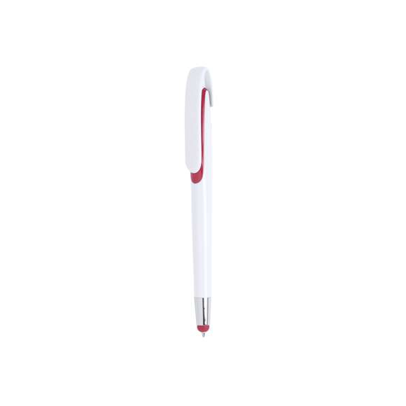  	Bolígrafo puntero de mecanismo pulsador con cuerpo de acabado brillante en color blanco y accesorios en variada gama de vivos colores. Con clip maxi y tinta azul.