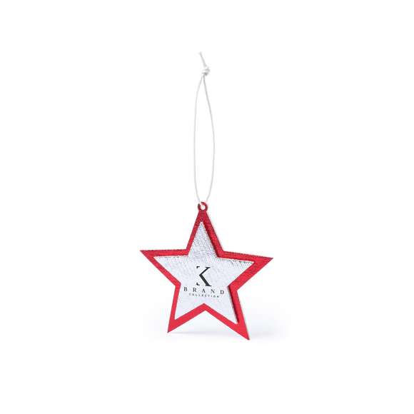 Set de figuras navideñas para colgar en material non-woven. Incluye árbol de navidad y estrella.