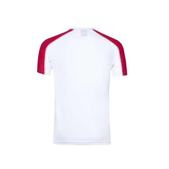 Camiseta técnica para adulto en material dynamic, altamente transpirable y confeccionada en tela 100% poliéster de 135g/m2. Original diseño en color blanco, con franja de color en las mangas. Disponible en variados colores y en tallas S, M, L, XL, XXL.