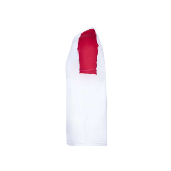 Camiseta técnica para adulto en material dynamic, altamente transpirable y confeccionada en tela 100% poliéster de 135g/m2. Original diseño en color blanco, con franja de color en las mangas. Disponible en variados colores y en tallas S, M, L, XL, XXL.