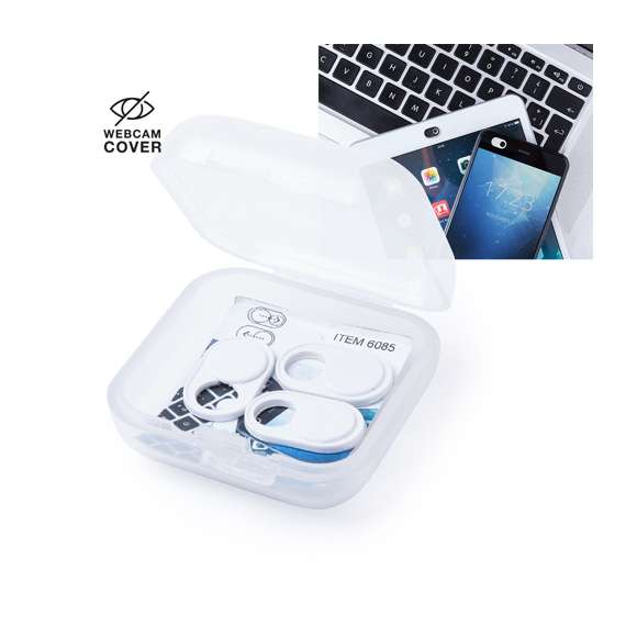  	Tapa para cámara de dispositivo móvil para proteger la privacidad. En tamaño ultra compacto y servida en estuche individual de achado translúcido con 3 piezas. Disponible en colores blanco y negro, set presentado en bolsita individual con cartulina de diseño.
