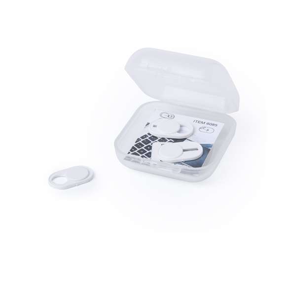  	Tapa para cámara de dispositivo móvil para proteger la privacidad. En tamaño ultra compacto y servida en estuche individual de achado translúcido con 3 piezas. Disponible en colores blanco y negro, set presentado en bolsita individual con cartulina de diseño.