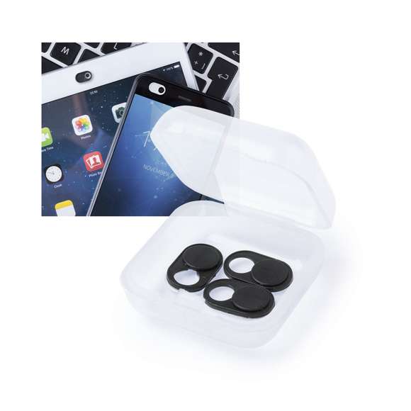  	Tapa para cámara de dispositivo móvil para proteger la privacidad. En tamaño ultra compacto y servida en estuche individual de achado translúcido con 3 piezas. Disponible en colores blanco y negro, set presentado en bolsita individual con cartulina de diseño.