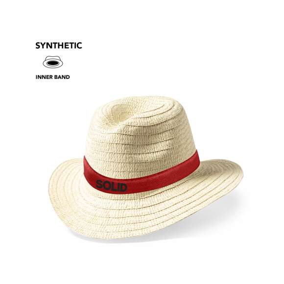  	Sombrero en fibra sintética de alta calidad. Con cinta interior y orificios de ventilación.