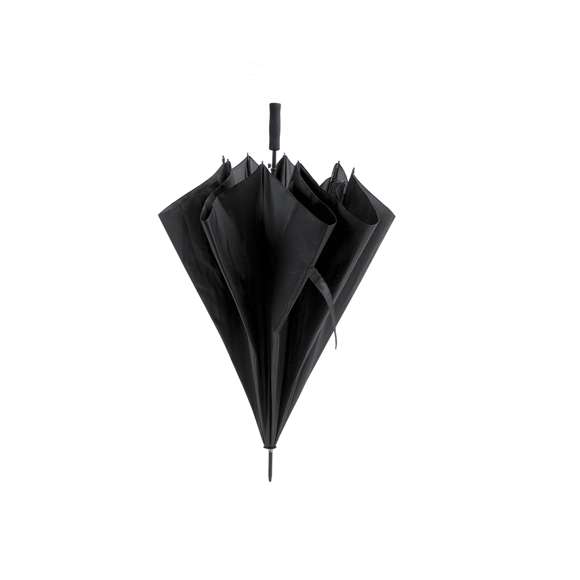 Paraguas de 8 paneles tamaño XL -130cm diámetro- con sistema antiviento. Apertura automática, en resistente poliéster y con varillas de fibra en color negro. Con mango acolchado de EVA y cierre de velcro. Disponible en extensa gama de colores.