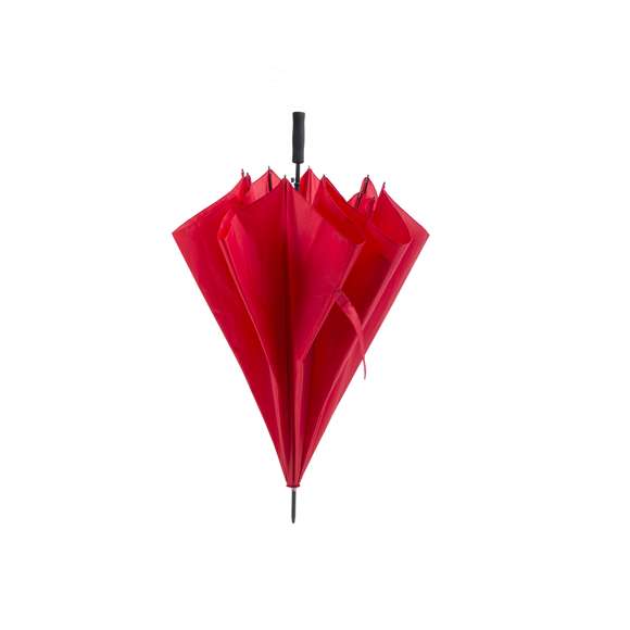 Paraguas de 8 paneles tamaño XL -130cm diámetro- con sistema antiviento. Apertura automática, en resistente poliéster y con varillas de fibra en color negro. Con mango acolchado de EVA y cierre de velcro. Disponible en extensa gama de colores.
