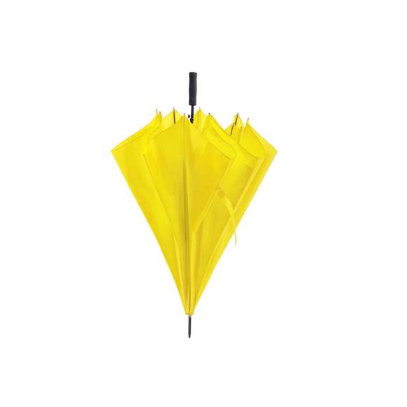 Paraguas de 8 paneles tamaño XL -130cm diámetro- con sistema antiviento. Apertura automática, en resistente poliéster y con varillas de fibra en color negro. Con mango acolchado de EVA y cierre de velcro. Disponible en extensa gama de colores.