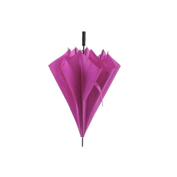 Paraguas de 8 paneles tamaño XL -130cm diámetro- con sistema antiviento. Apertura automática, en resistente poliéster y con varillas de fibra en color negro. Con mango acolchado de EVA y cierre de velcro. Disponible en extensa gama de colores.