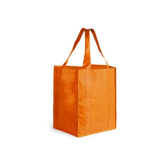 Bolsa de tamaño XL, en non-woven de 80g/m2 y variada gama de vivos colores. Con asas largas de 52cm, reforzadas a lo largo del cuerpo de la bolsa y acabado cosido. Resistencia hasta 10kg de peso.